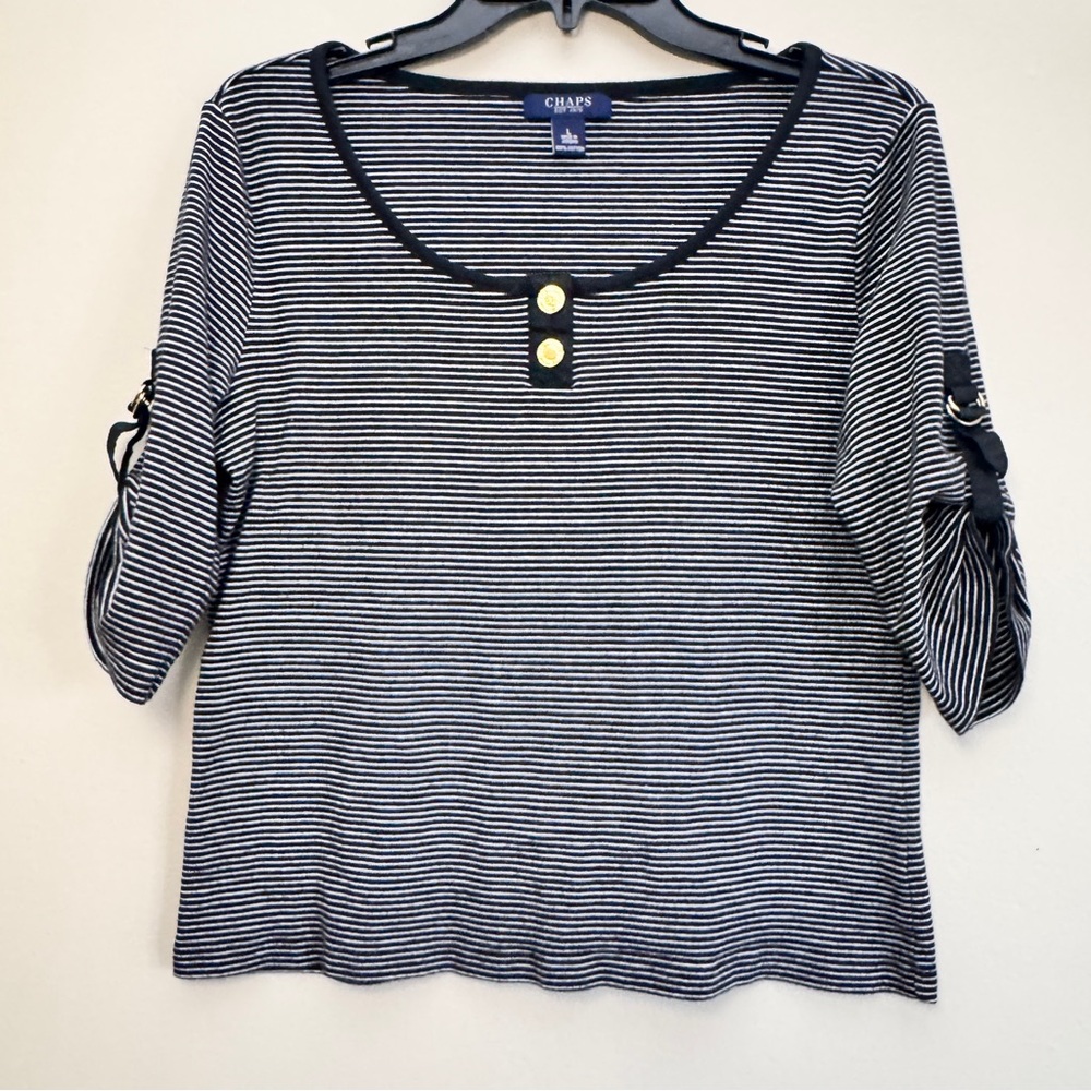 Chaps Striped 3/4 Blouse